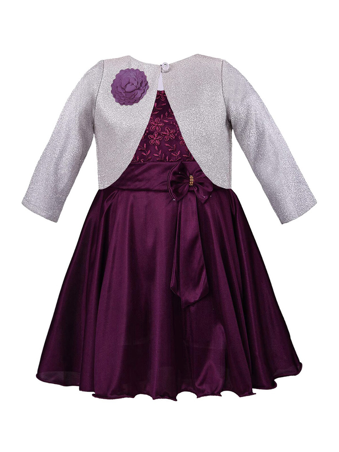 Wish Karo Girls Purple & Grey Satin Dress With Jacket