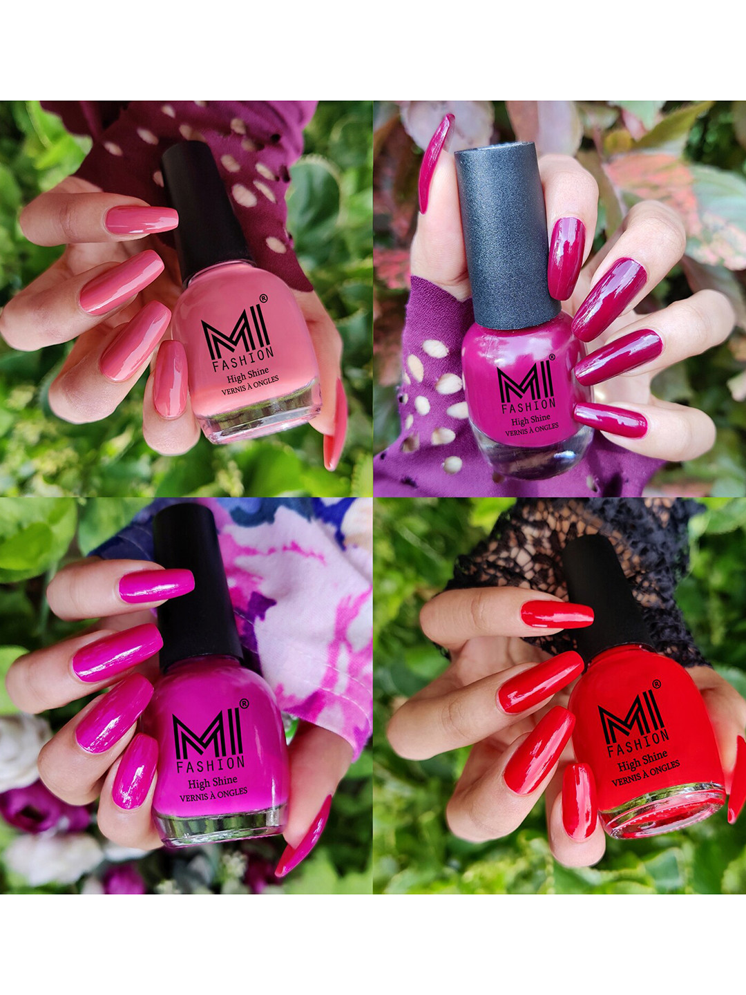 MI FASHION Set Of 4 High Shine Ultra High Glass HD 3D Long Lasting Nail Polish 15 ml Each