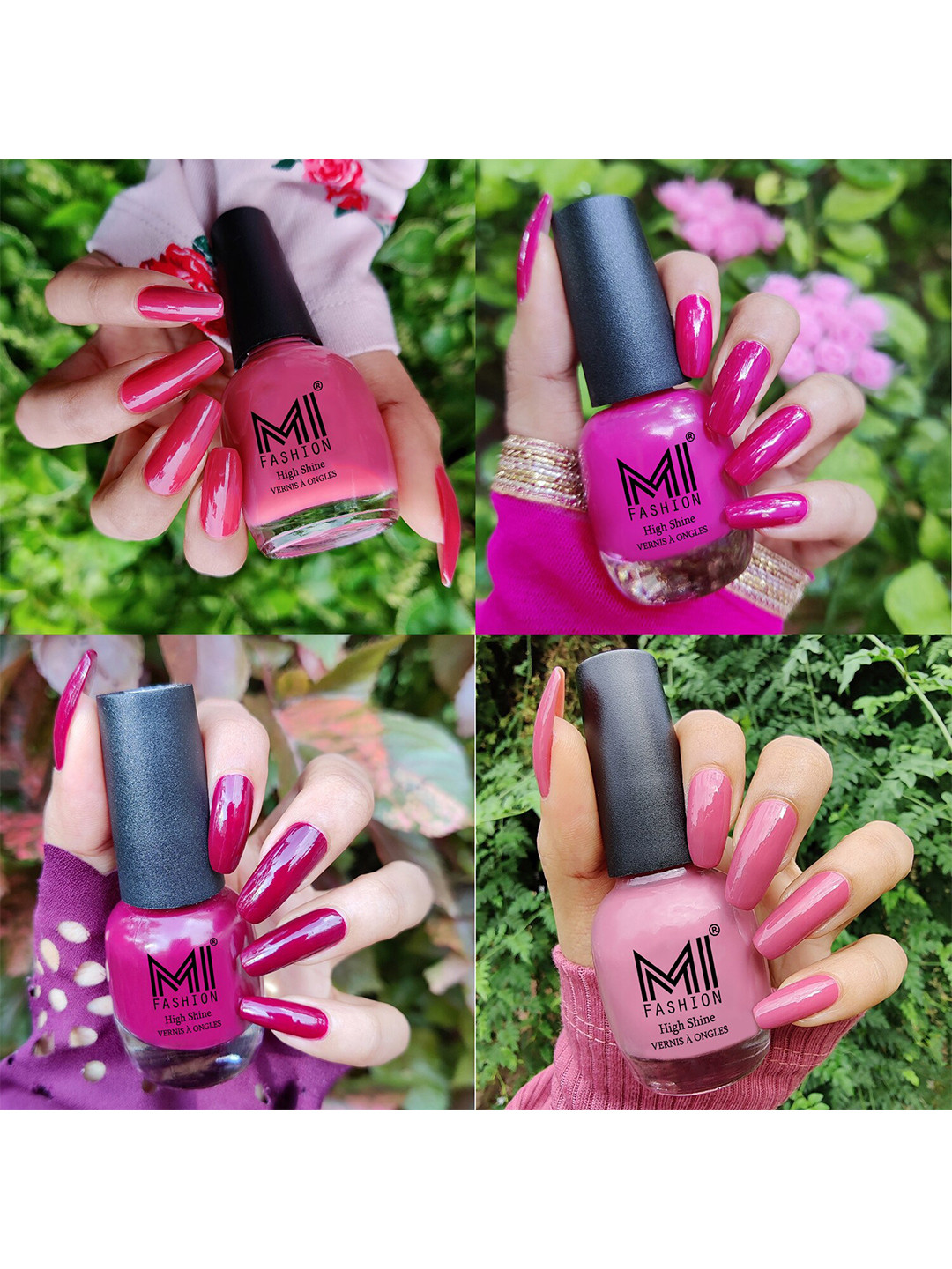 MI FASHION Set Of 4 Vernis A Ongles Ultra High Glass HD 3D Shine Nail Polish 60ml - Tan, Bright Plum, Wine, Nude Spring