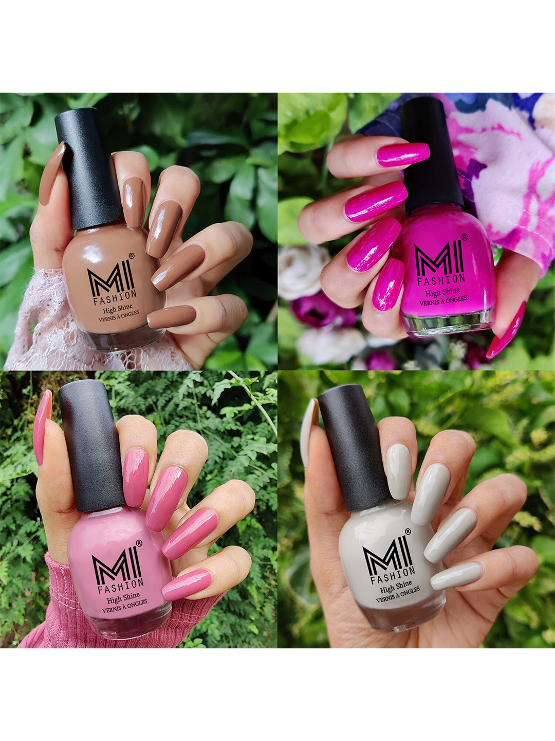 MI FASHION Set Of 4 Vernis A Ongles Ultra High Glass HD 3D Shine Nail Polish 60ml - Dark Nude, Bright Plum, Nude Spring, Light Nude