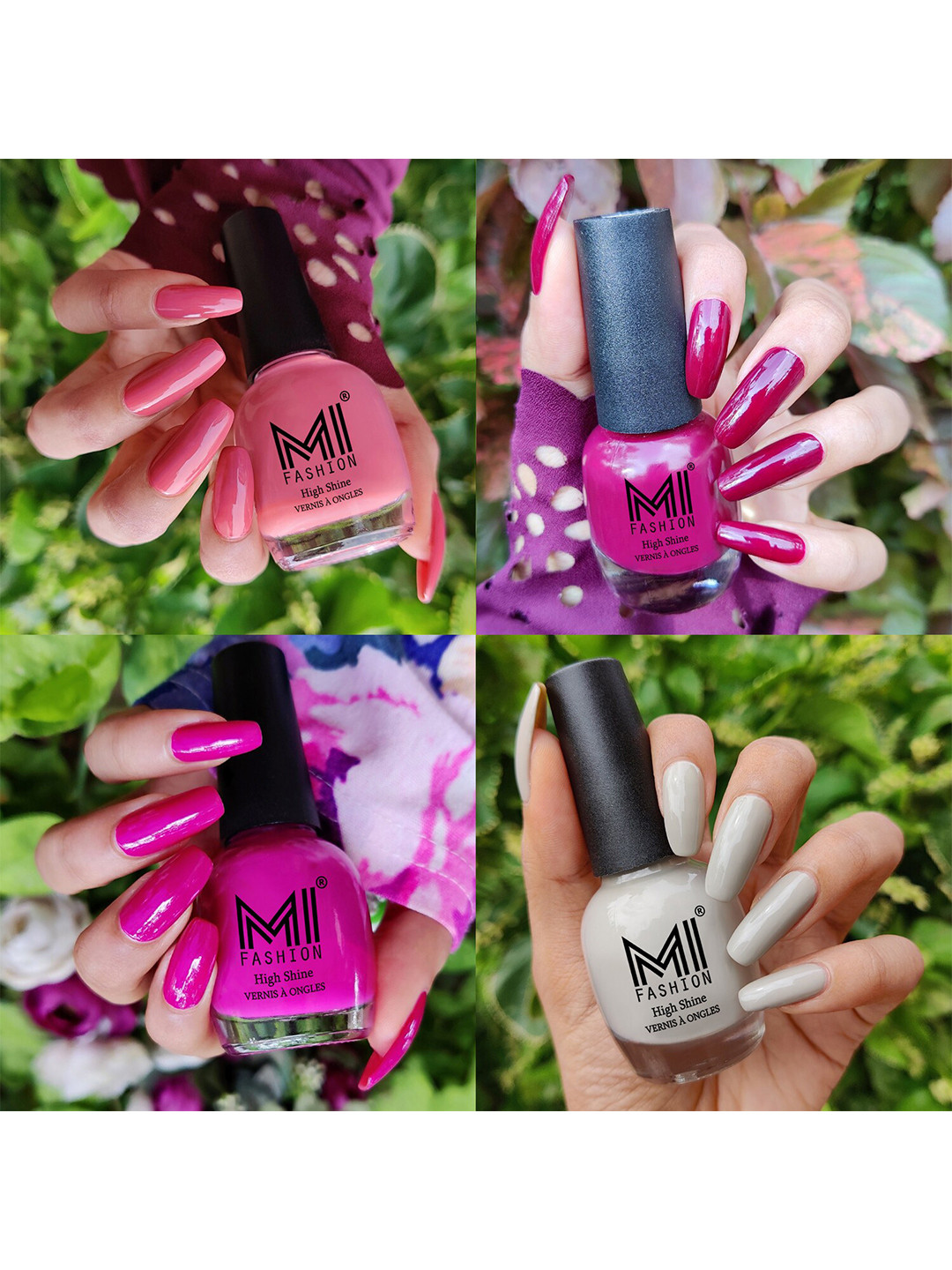 MI FASHION Set Of 4 Vernis A Ongles Ultra High Glass HD 3D Shine Nail Polish 60ml- Candy Cotton, Wine, Bright Plum, Light Nude