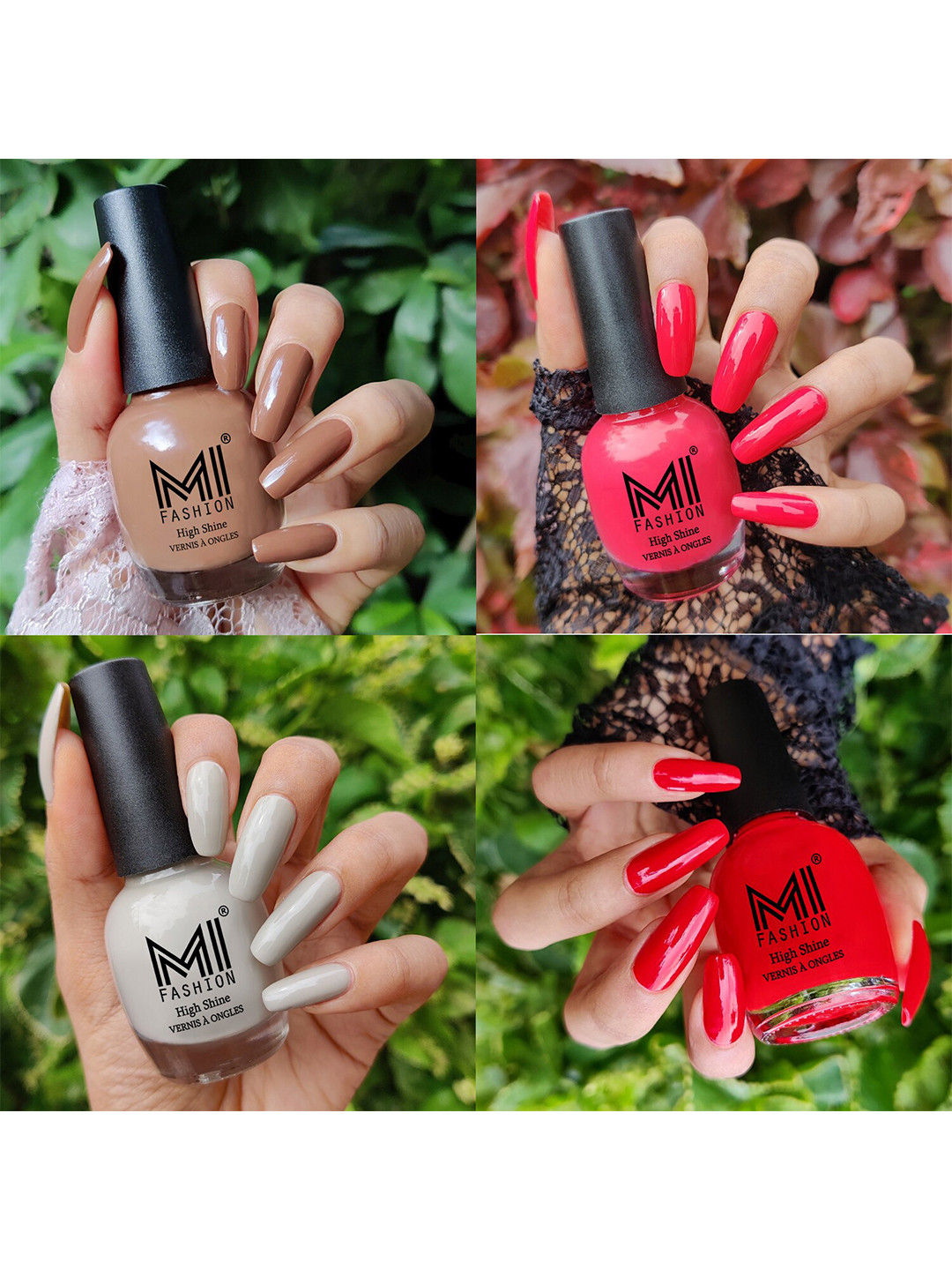 MI FASHION Set Of 4 Vernis A Ongles Ultra High Glass HD 3D Shine Nail Polish 60ml - Dark Nude, Light Pink, Light Nude, Red