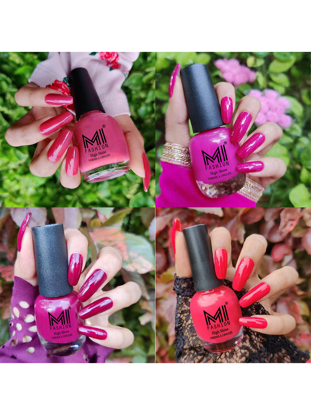 MI FASHION Set Of 4 Vernis A Ongles Ultra High Glass HD 3D Shine Nail Polish 60ml - Tan, Bright Plum, Wine, Light Pink