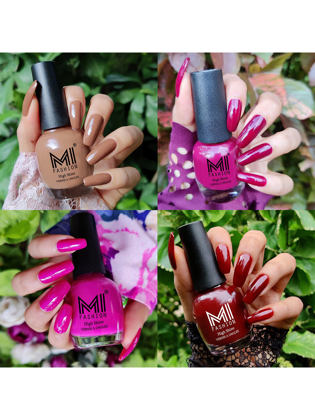 MI FASHION Set Of 4 Ultra High Glass HD 3D Shine Long Lasting Nail Polish 15ml