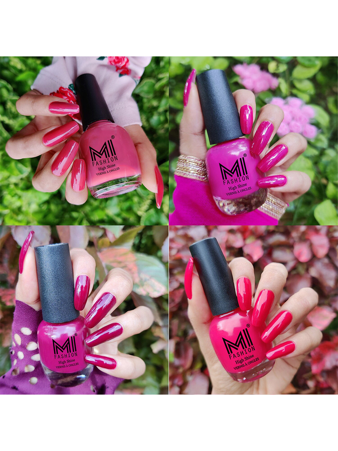 MI FASHION Set Of 4 Vernis A Ongles Ultra High Glass HD 3D Shine Nail Polish 60ml - Tan, Bright Plum, Wine, Moon Magenta