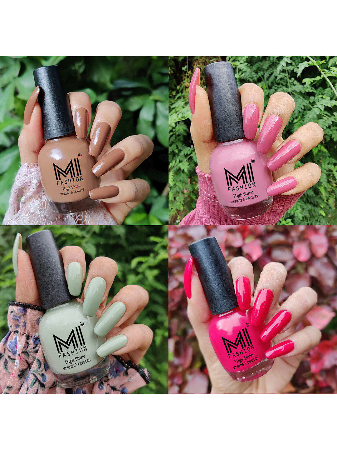 MI FASHION Set Of 4 Vernis A Ongles Ultra High Glass HD 3D Shine Nail Polish 60ml - Dark Nude, Nude Spring, Mischievous Mint, Magenta
