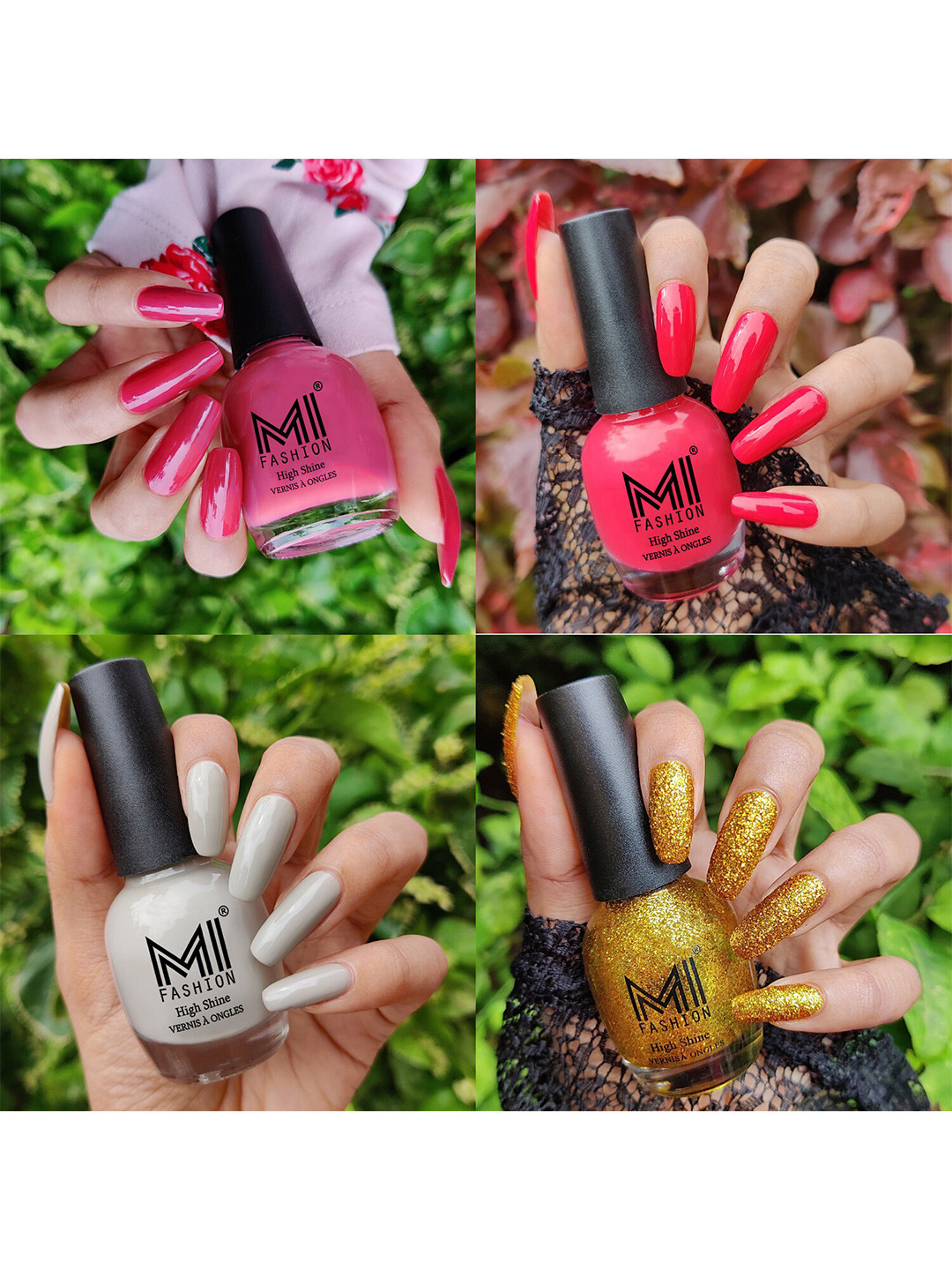 MI FASHION Set Of 4 Vernis A Ongles Ultra High Glass HD 3D Shine Nail Polish 60ml - Tan, Light Pink, Light Nude, Golden Gold