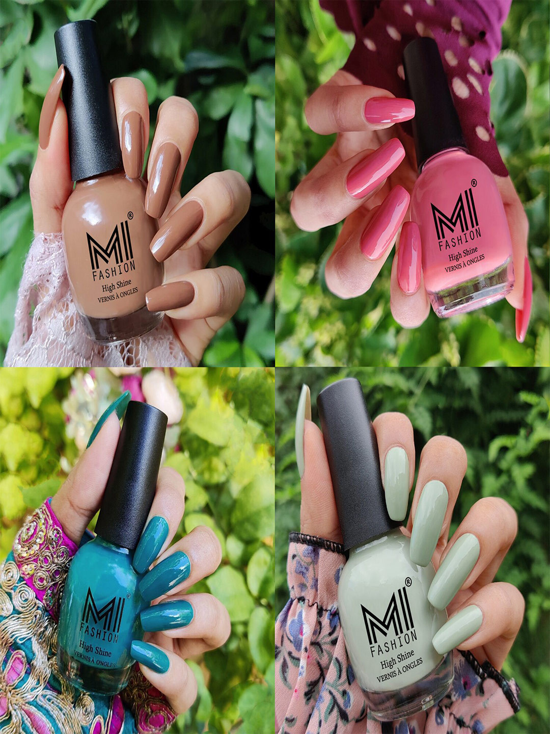 MI FASHION Set Of 4 Vernis A Ongles Ultra High Glass HD 3D Shine Nail Polish 60ml -  Dark Nude, Candy Cotton, Sea Green, Mint