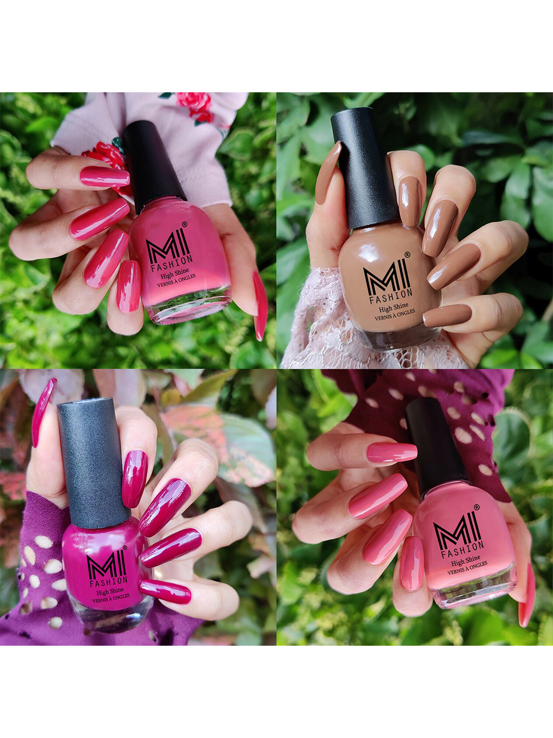 MI FASHION Set Of 4 Vernis A Ongles Ultra High Glass HD 3D Shine Nail Polish 60ml -  Tan, Dark Nude, Candy Cotton, Wine