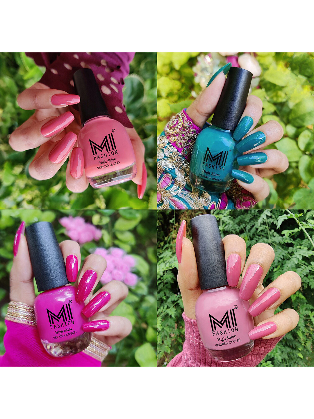 MI FASHION Set Of 4 Vernis A Ongles Ultra High Glass HD 3D Shine Nail Polish 60ml - Candy Cotton, Sea Green, Plum, Nude Spring