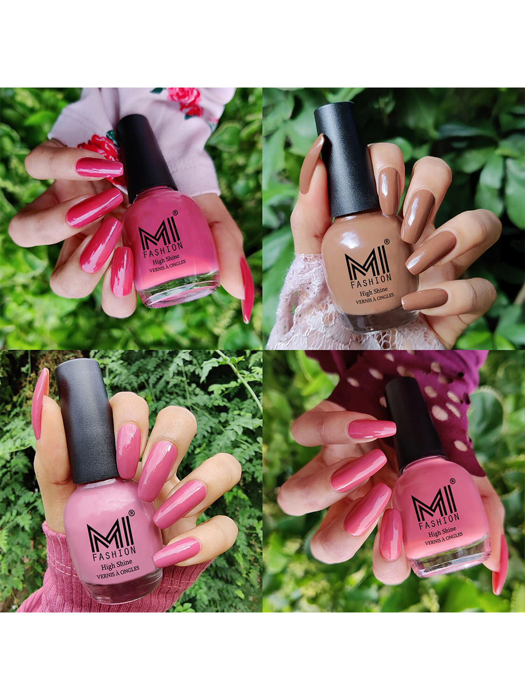 MI FASHION Set Of 4 Vernis A Ongles Ultra High Glass HD 3D Shine Nail Polish 60ml - Tan, Dark Nude, Candy Cotton, Nude Spring