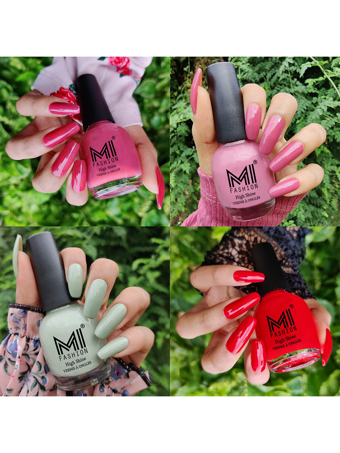 MI FASHION Set Of 4 Vernis A Ongles Ultra High Glass HD 3D Shine Nail Polish 60ml - Tan, Nude Spring, Mischievous Mint, Red