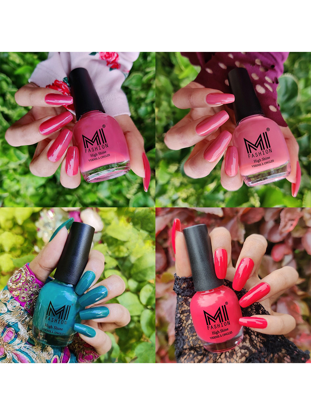 MI FASHION Set Of 4 Vernis A Ongles Ultra High Glass HD 3D Shine Nail Polish 60ml - Tan, Candy Cotton, Sea Green, Light Pink