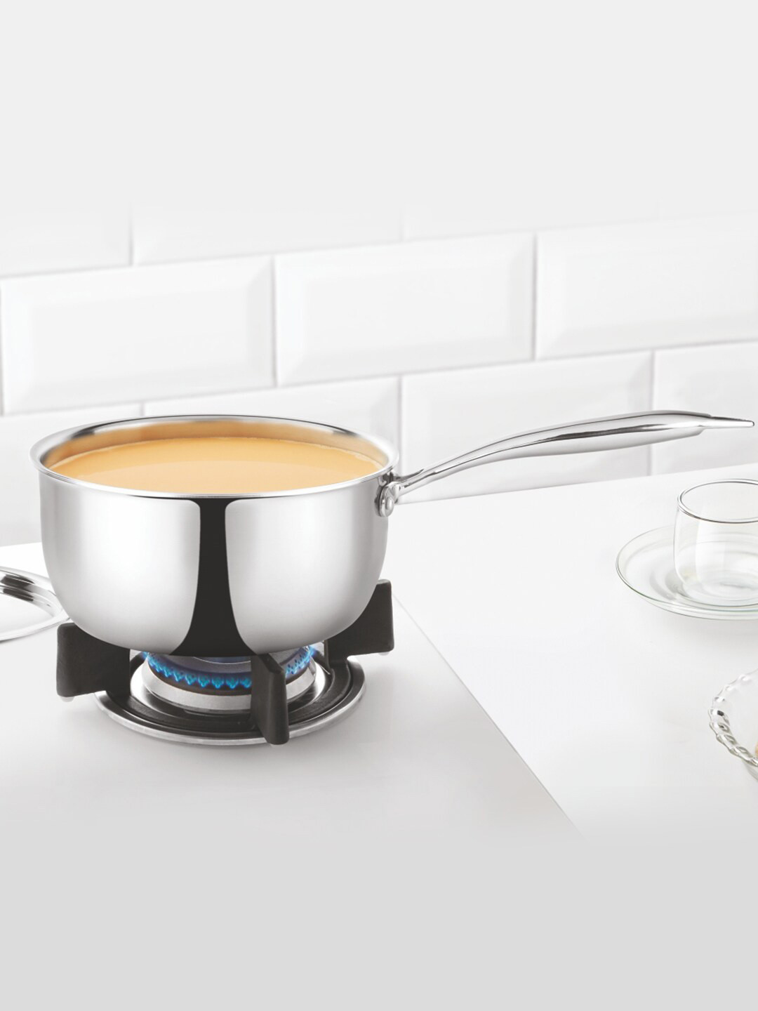 BOROSIL Silver-Toned Cookfresh Tri Ply Stainless Steel Induction Friendly Sauce Pan 3.1 L