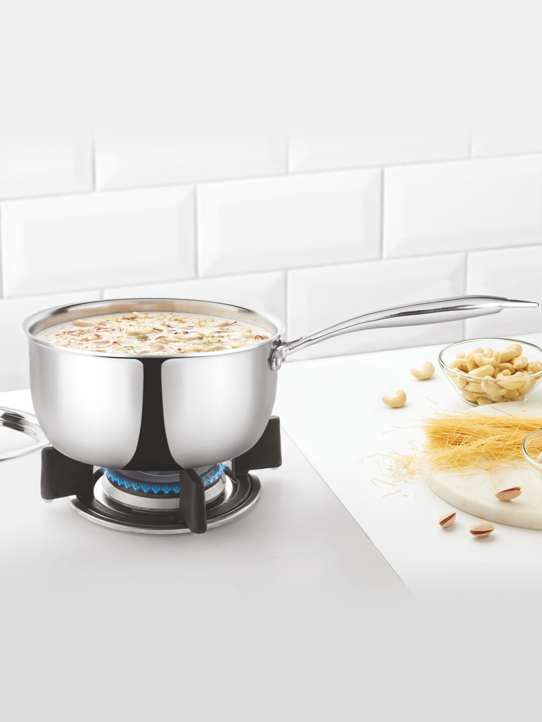 BOROSIL Silver-Toned Cookfresh Stainless Steel Induction Sauce Pan 1.6 L