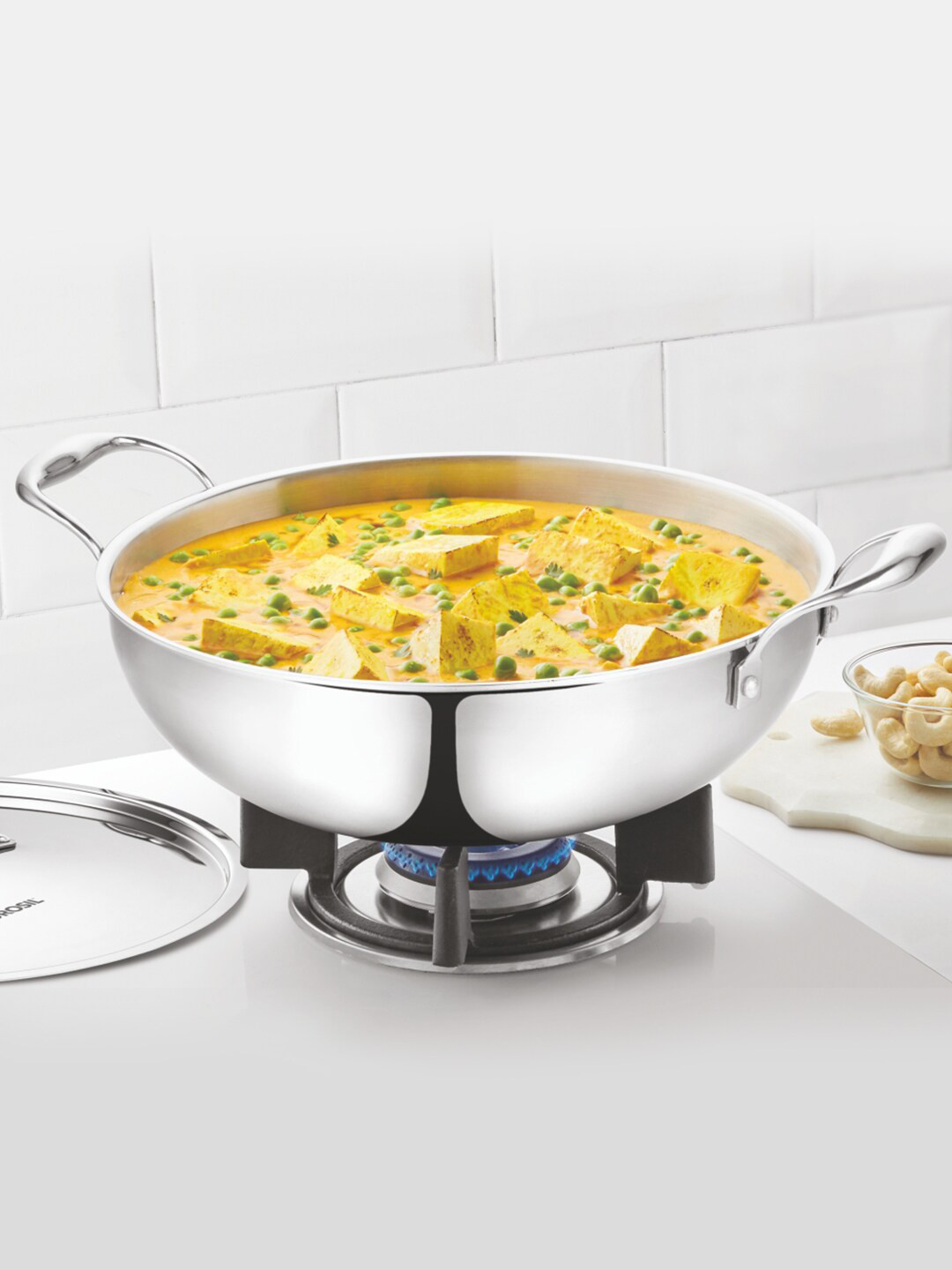 BOROSIL Silver-Toned Cookfresh Stainless Steel Induction Friendly Kadhai 4.6 L