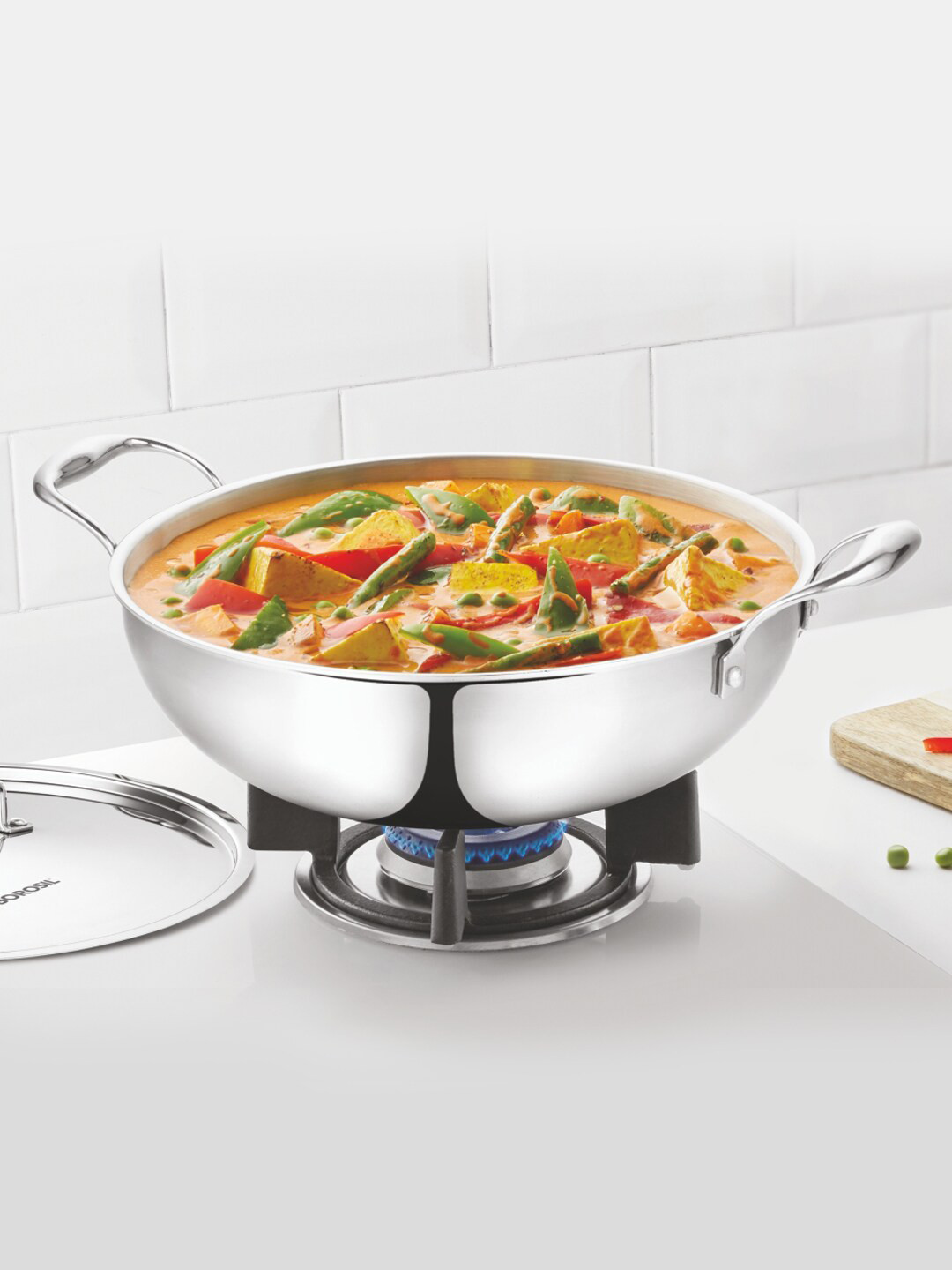 BOROSIL Silver-Toned Cookfresh Stainless Steel Induction Friendly Kadhai 1.6 L