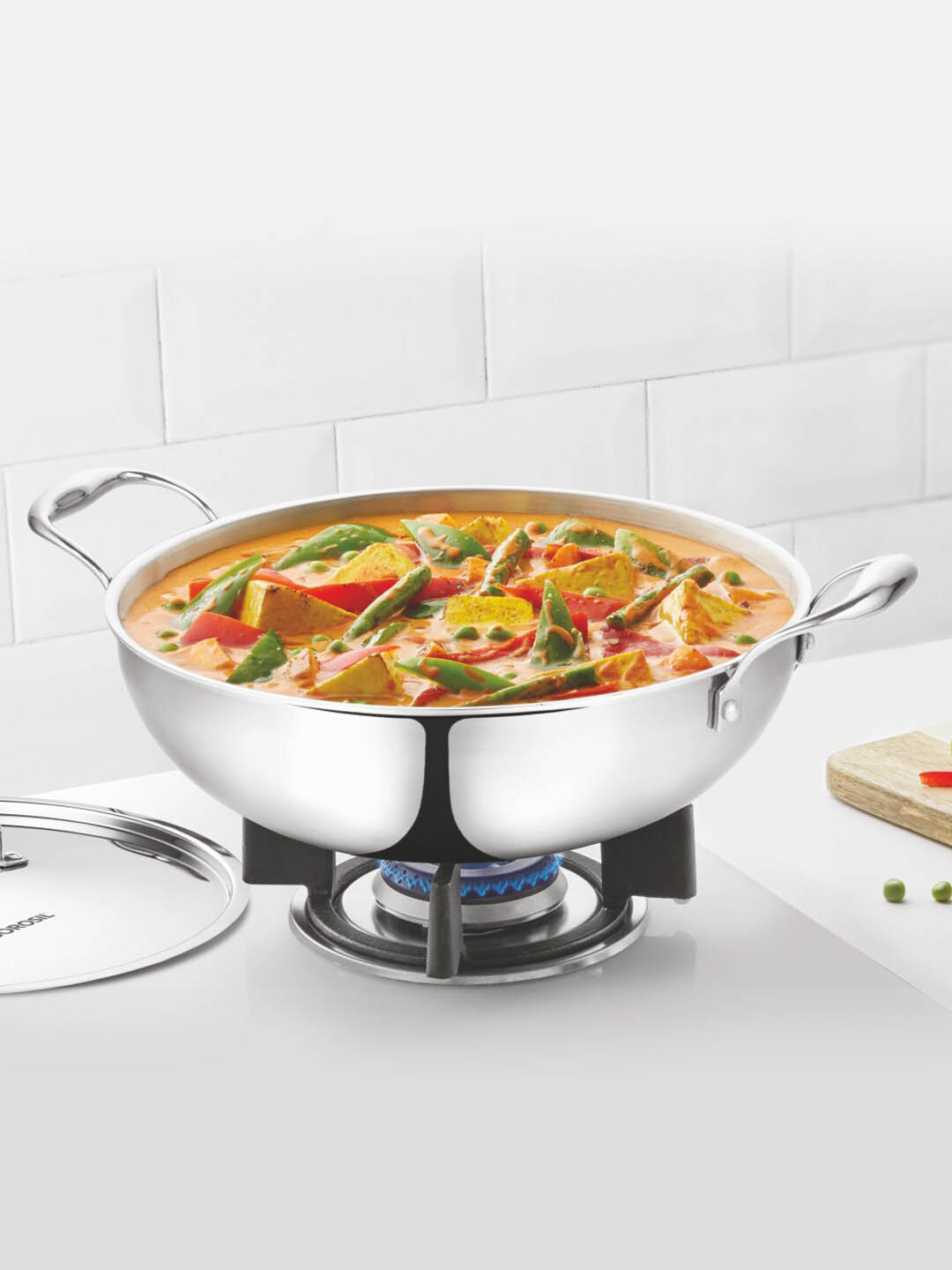 BOROSIL Silver-Toned Cookfresh  Stainless Steel Kadhai  Induction 22 cm Dial