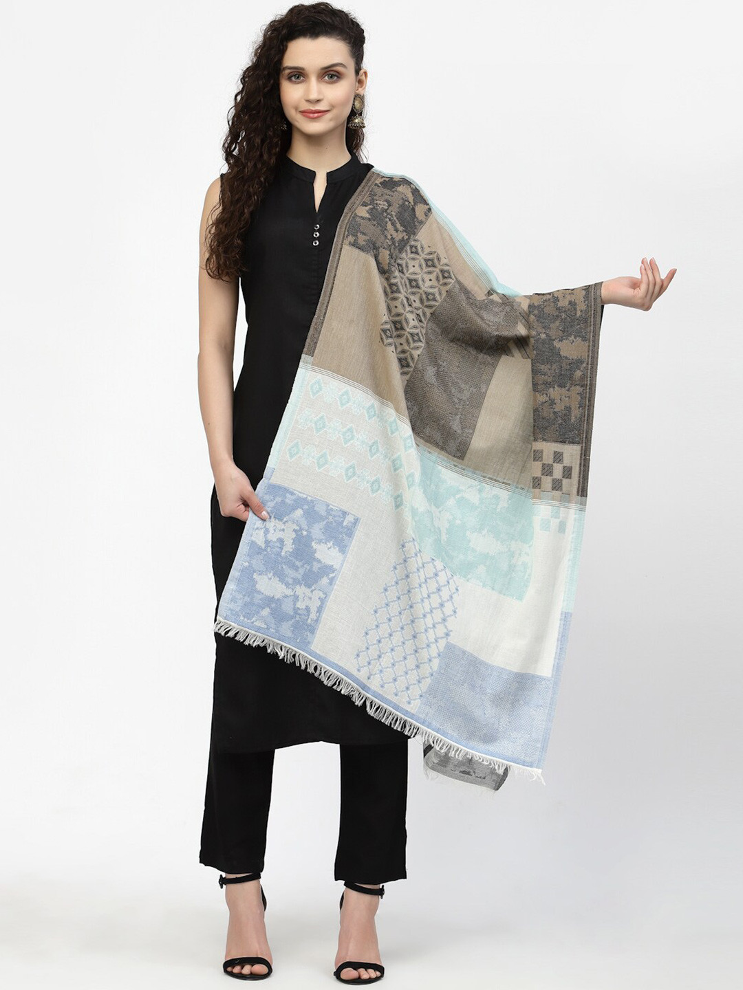 Anekaant Women Blue & Sea Green Woven Design Stole