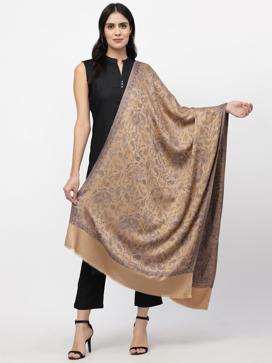 Anekaant Women Champagne & Gold-Toned Woven Design Stole