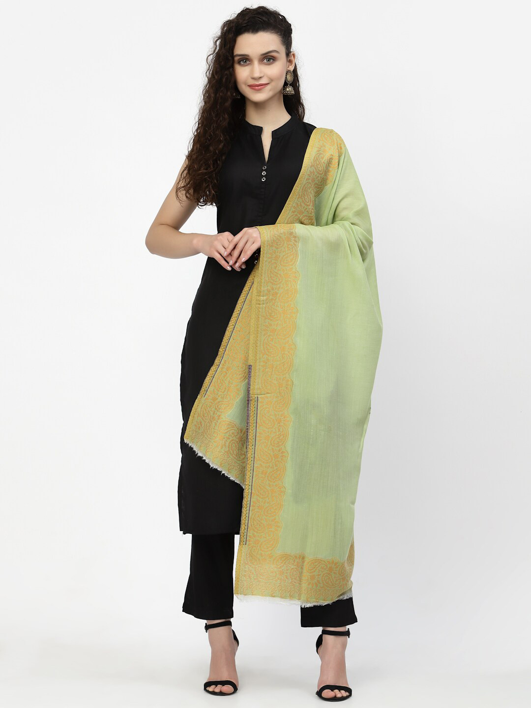 Anekaant Women Green Paisley Wool Shawl