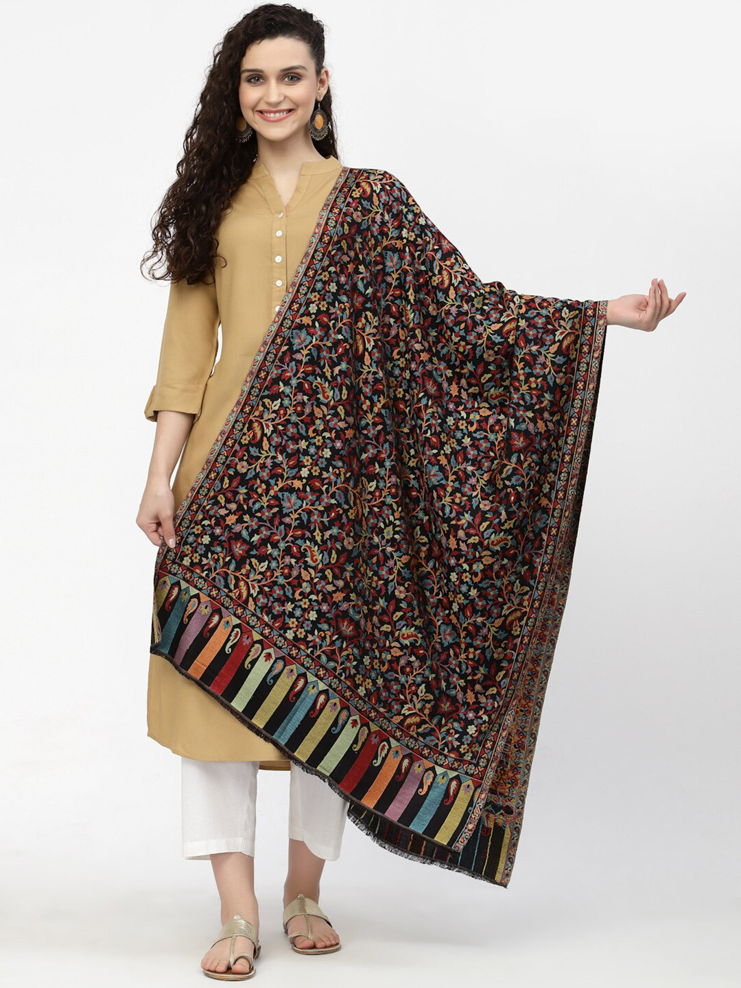 Anekaant Women Black & Blue Woven Design Stole