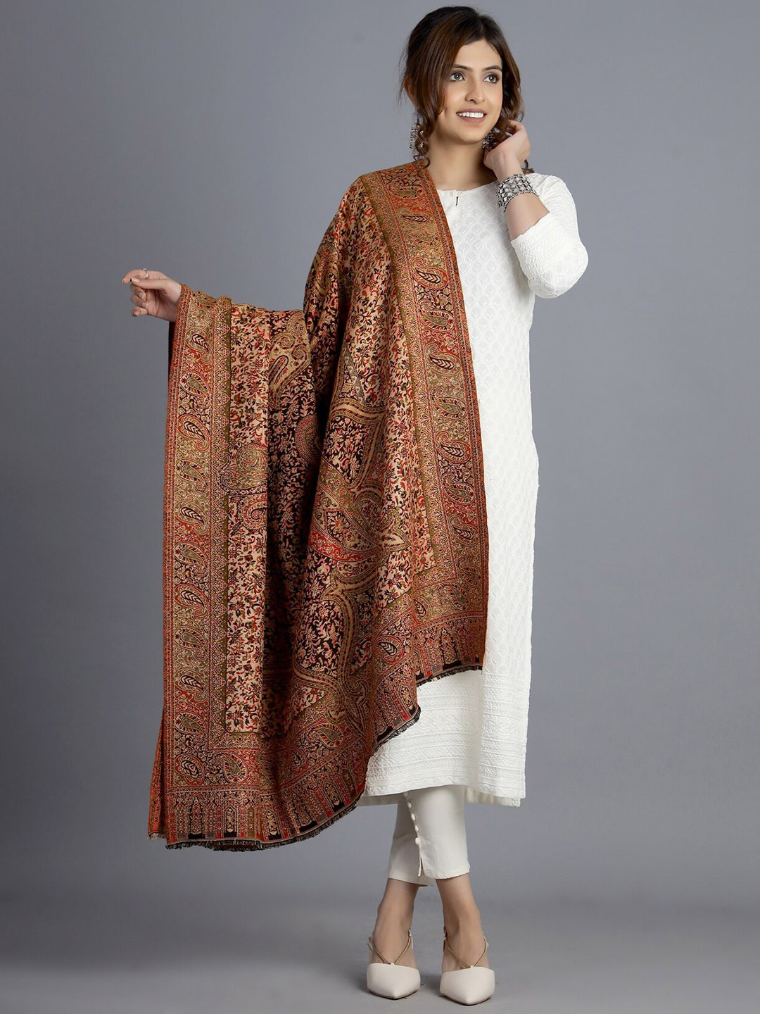 HANDICRAFT PALACE Women Black Woven-Design Kaani Shawl