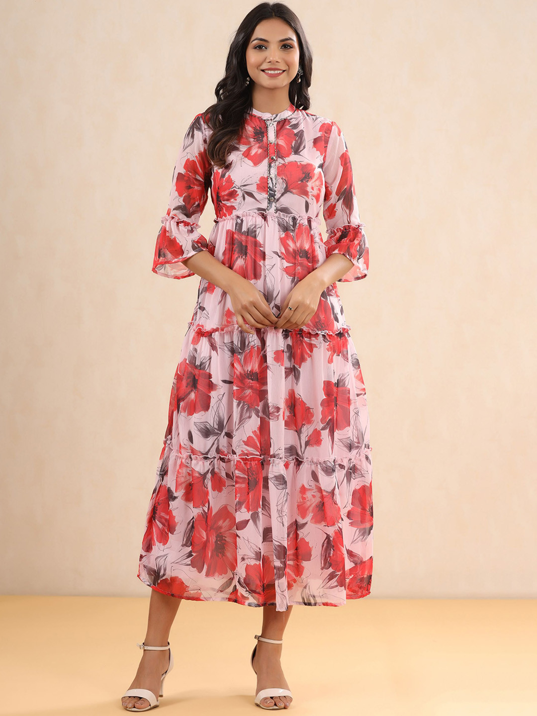 Juniper Women Pink Printed Tiered Maxi Ethnic Dress