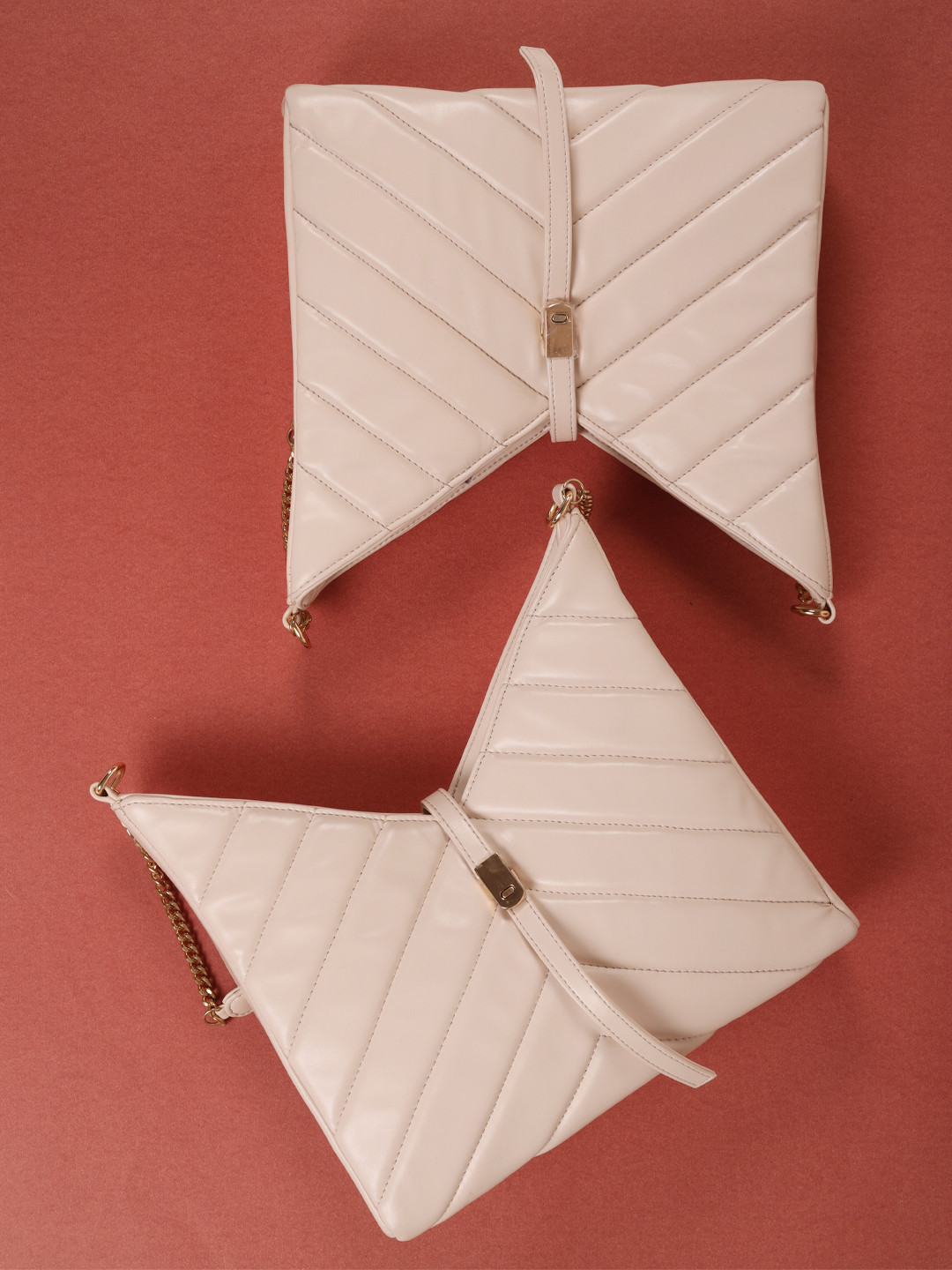 FERROCCIO Women Cream-Coloured Structured Shoulder Bag with Quilted