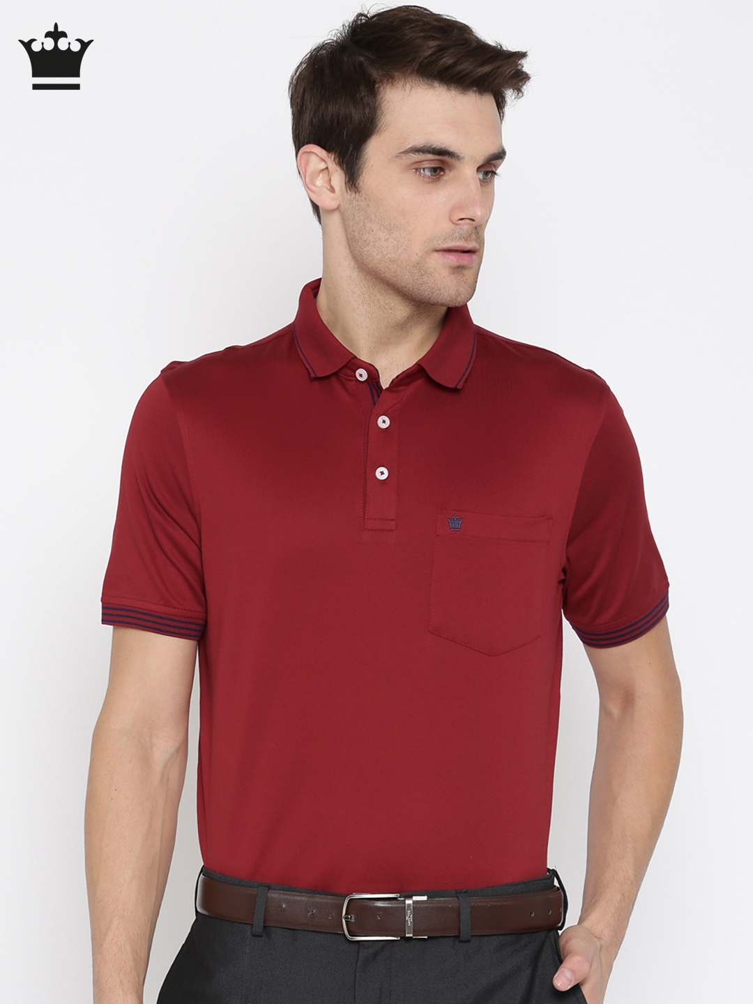 Buy Louis Philippe Men Maroon Solid Polo Collar T-shirt on Myntra