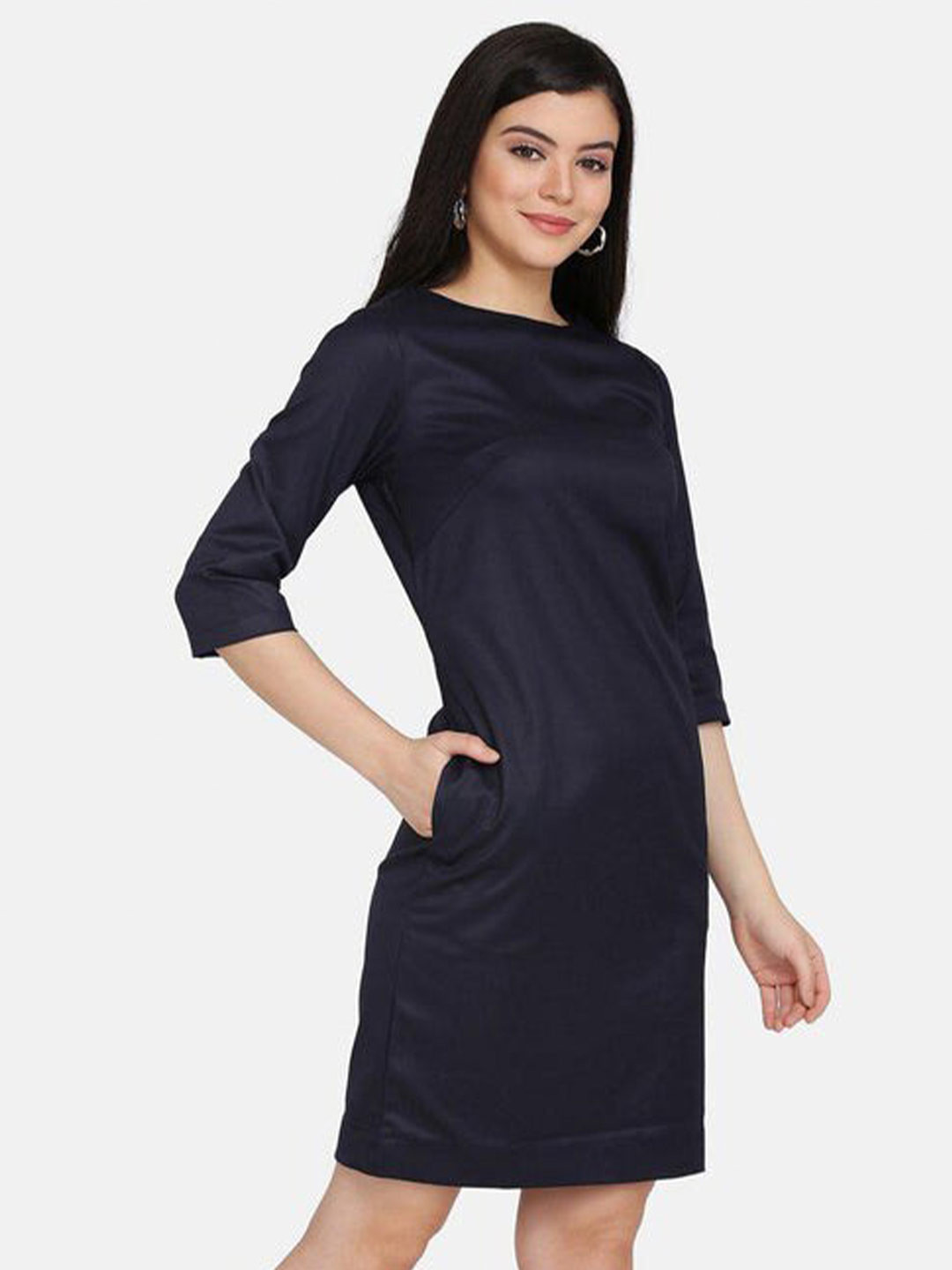 PowerSutra Navy Blue Solid Formal Sheath Dress