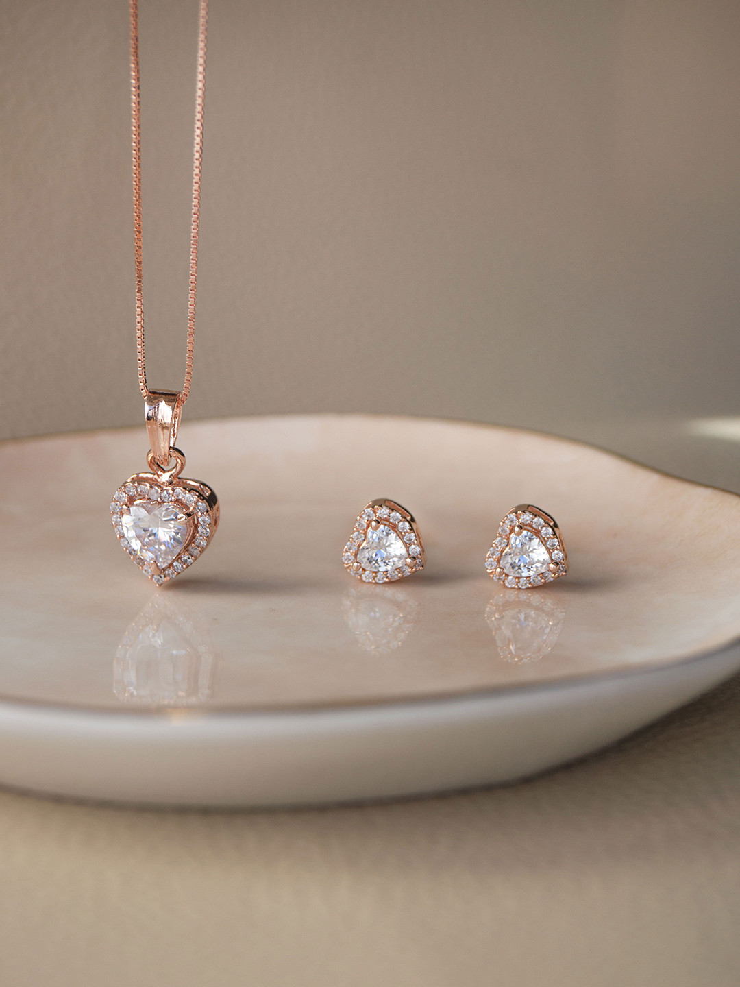 MANNASH Rose Gold Rose Gold Plated CZ Studded Pendant Set With Chain