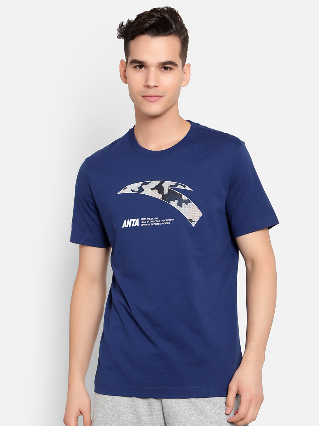 Anta Men Blue Typography Printed Cotton  T-shirt