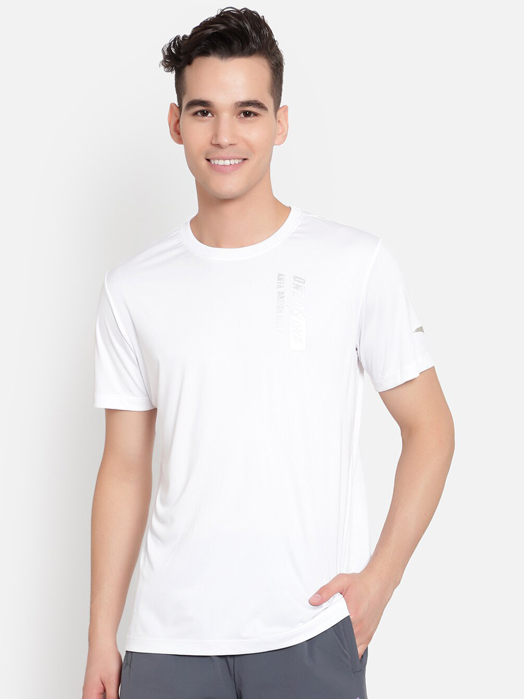 Anta Men White Typography Printed Cotton T-shirt