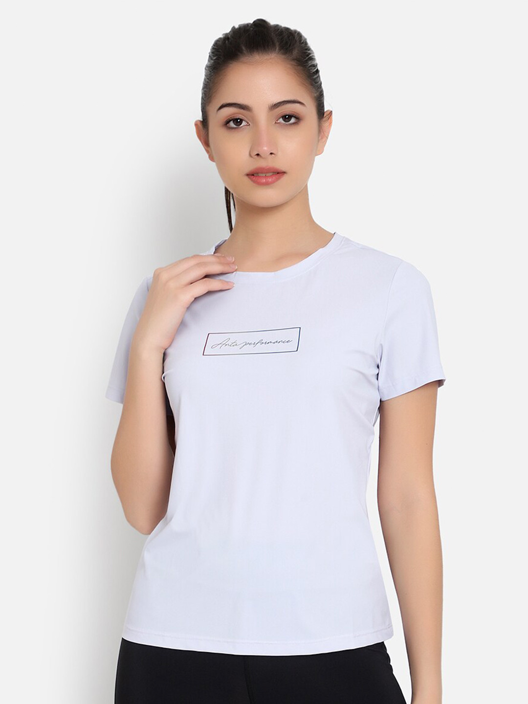 Anta Women Purple Typography Printed T-shirt