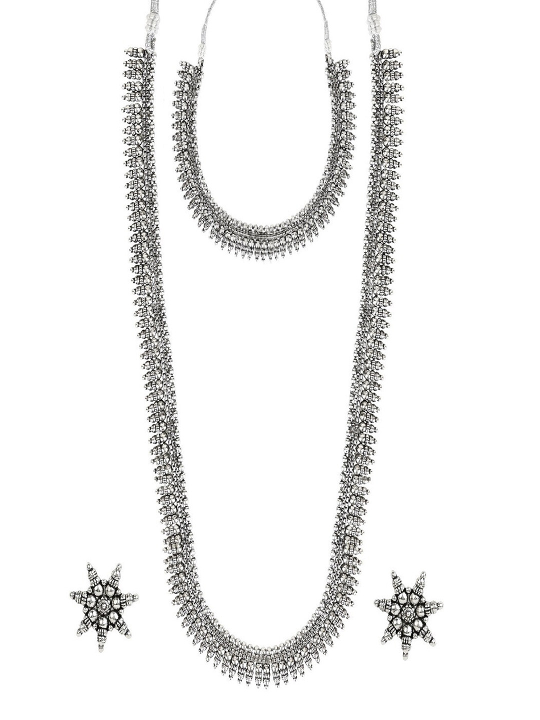 I Jewels Oxidised Silver-Plated Jewellery Set