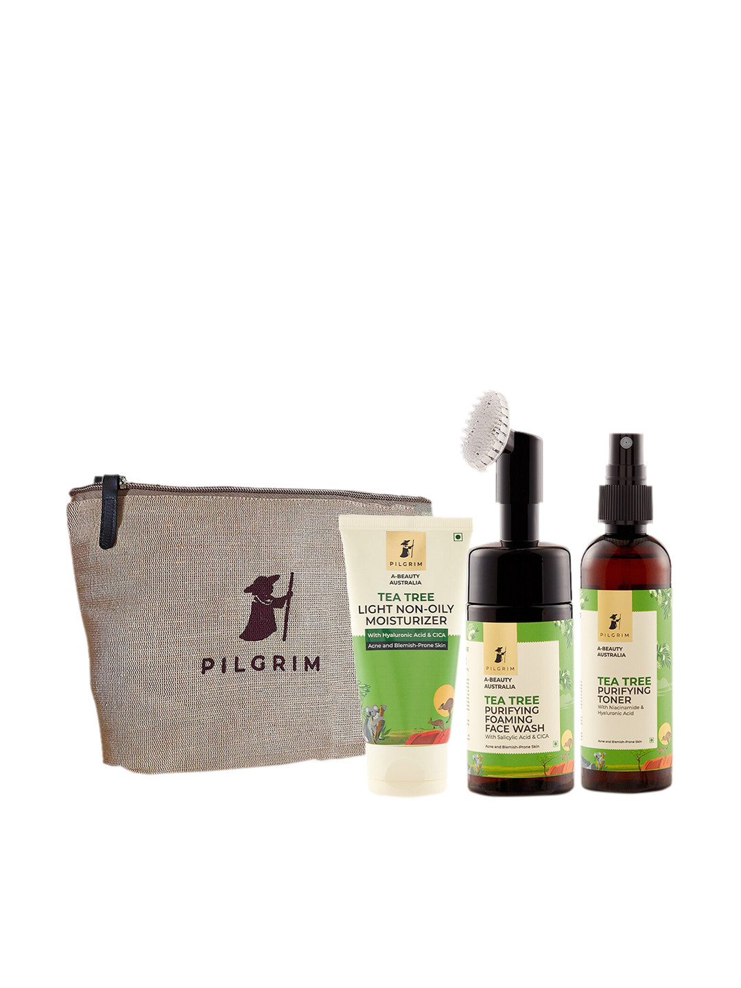 Pilgrim Green Tea Tree Face Wash, Purifying Toner & Moisturizer Skin Care Gift Set 300 g