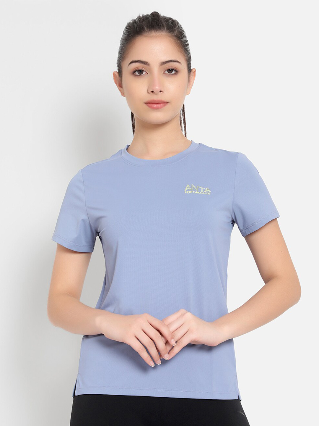Anta Women Blue Typography Printed T-shirt