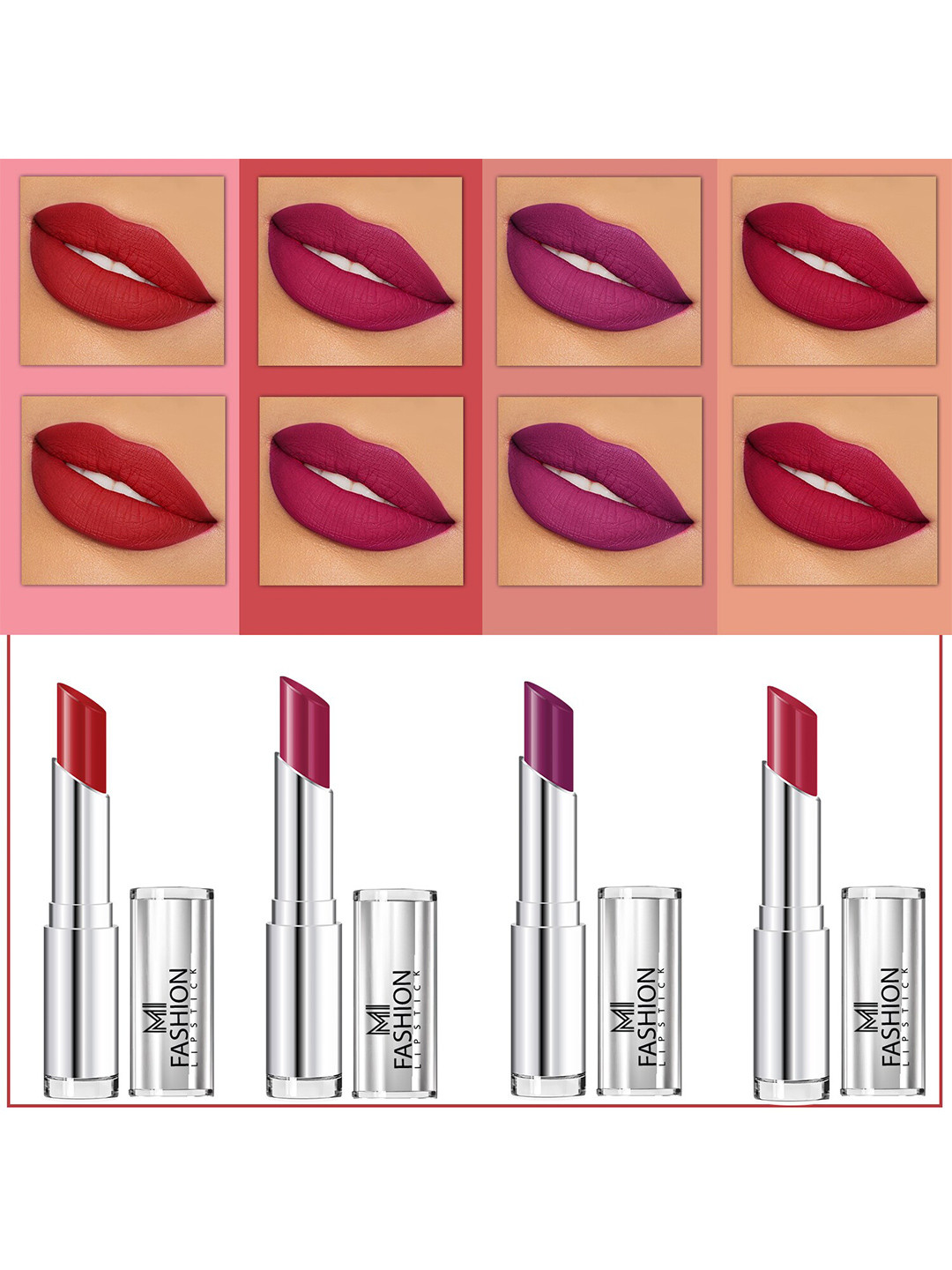 MI FASHION Set Of 4 Creme Matte Weightless Long-Lasting Lipstick 3.5g each - Pansy Purple + Purple + Palatinate Purple + Burgundy