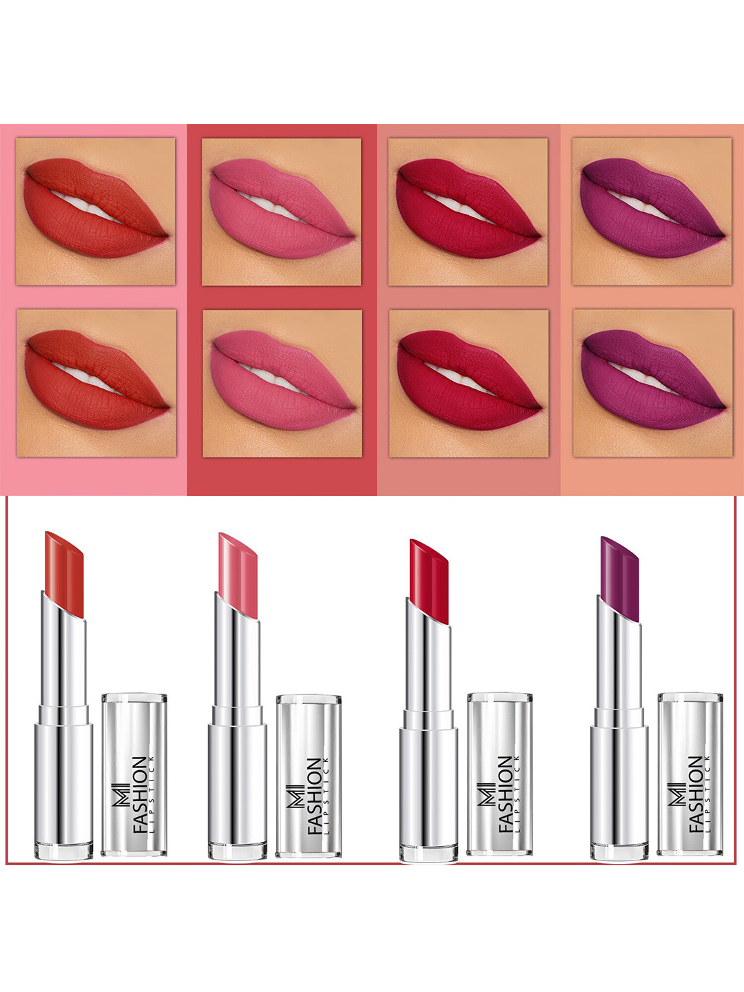 MI FASHION Set Of 4 Creme Matte Weightless Long-Lasting Lipstick 3.5g each - Roof Terracotta + Peach + Purple + Purple
