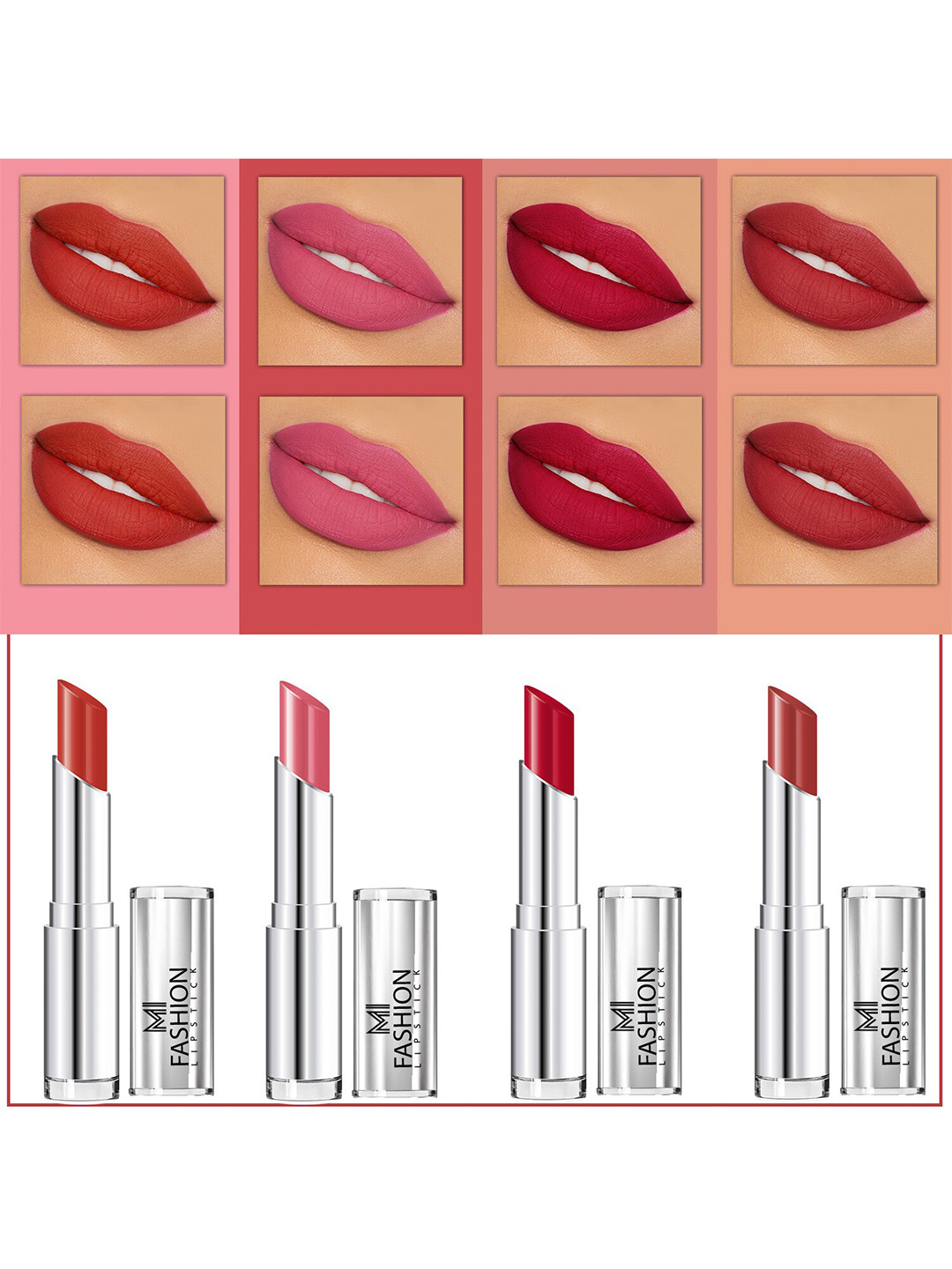 MI FASHION Set Of 4 Creme Matte Weightless Long-Lasting Lipstick 3.5g each - Roof Terracotta + Peach + Purple + Brownish Red