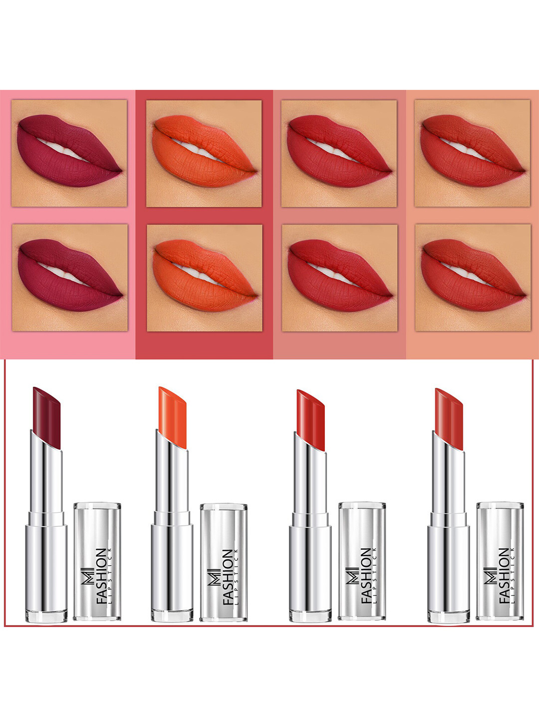 MI FASHION Set Of 4 Creme Matte Weightless Long-Lasting Lipstick 3.5g each - Cherrywood + Orange + Cornell Red + Roof Terracotta
