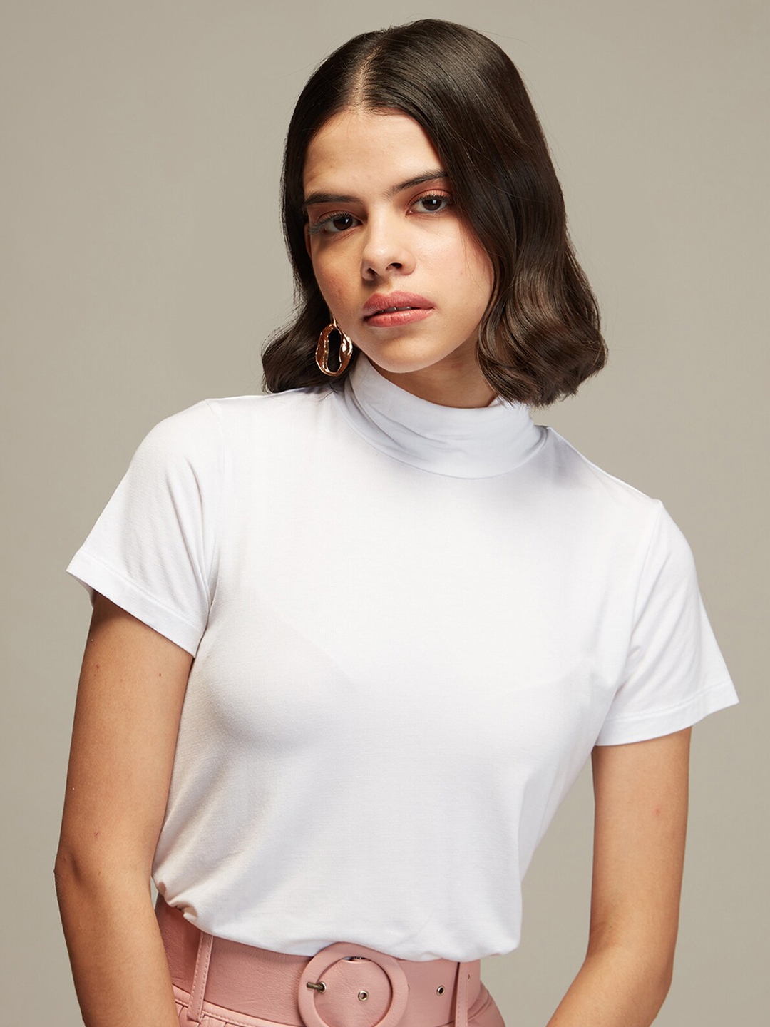 Buy 20Dresses Women White High Neck T shirt Tshirts for Women 20801002 Myntra