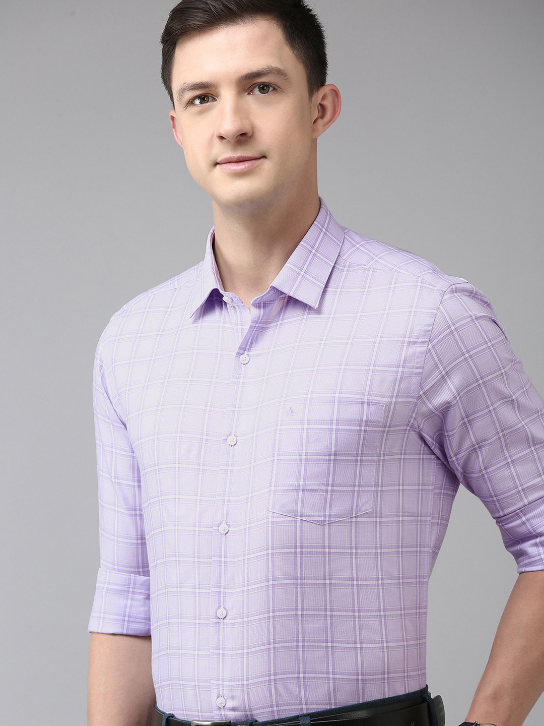 Arrow Men Purple Window Pane Checked Original Slim Fit Pure Cotton Formal Shirt