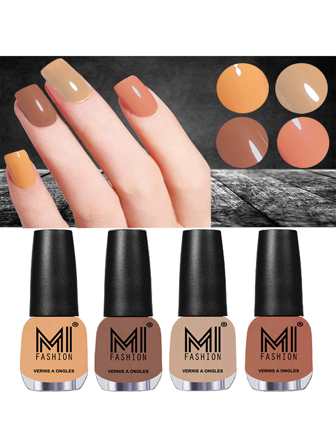 MI FASHION Set Of 4 Vernis A Ongles Ultra High Glass HD 3D Shine Nail Polish - Nude, Dark Nude, Skin Nude, Nude