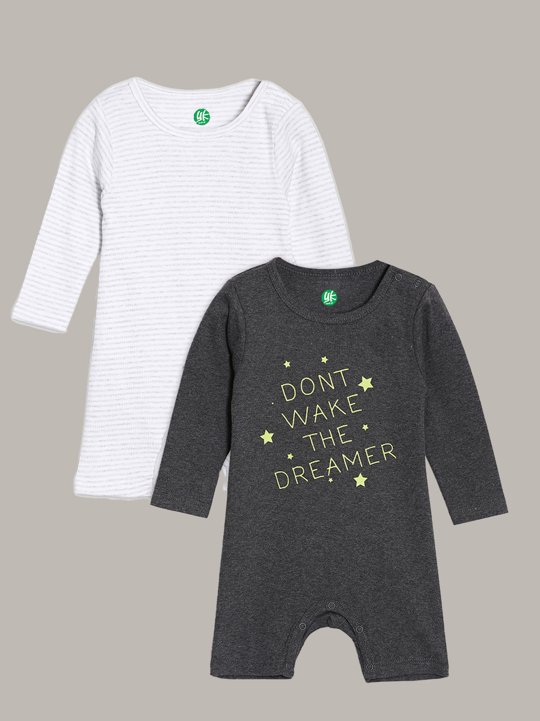 YK Organic Infant Boys Pack Of 2 Black and White Printed Pure Organic Cotton Rompers