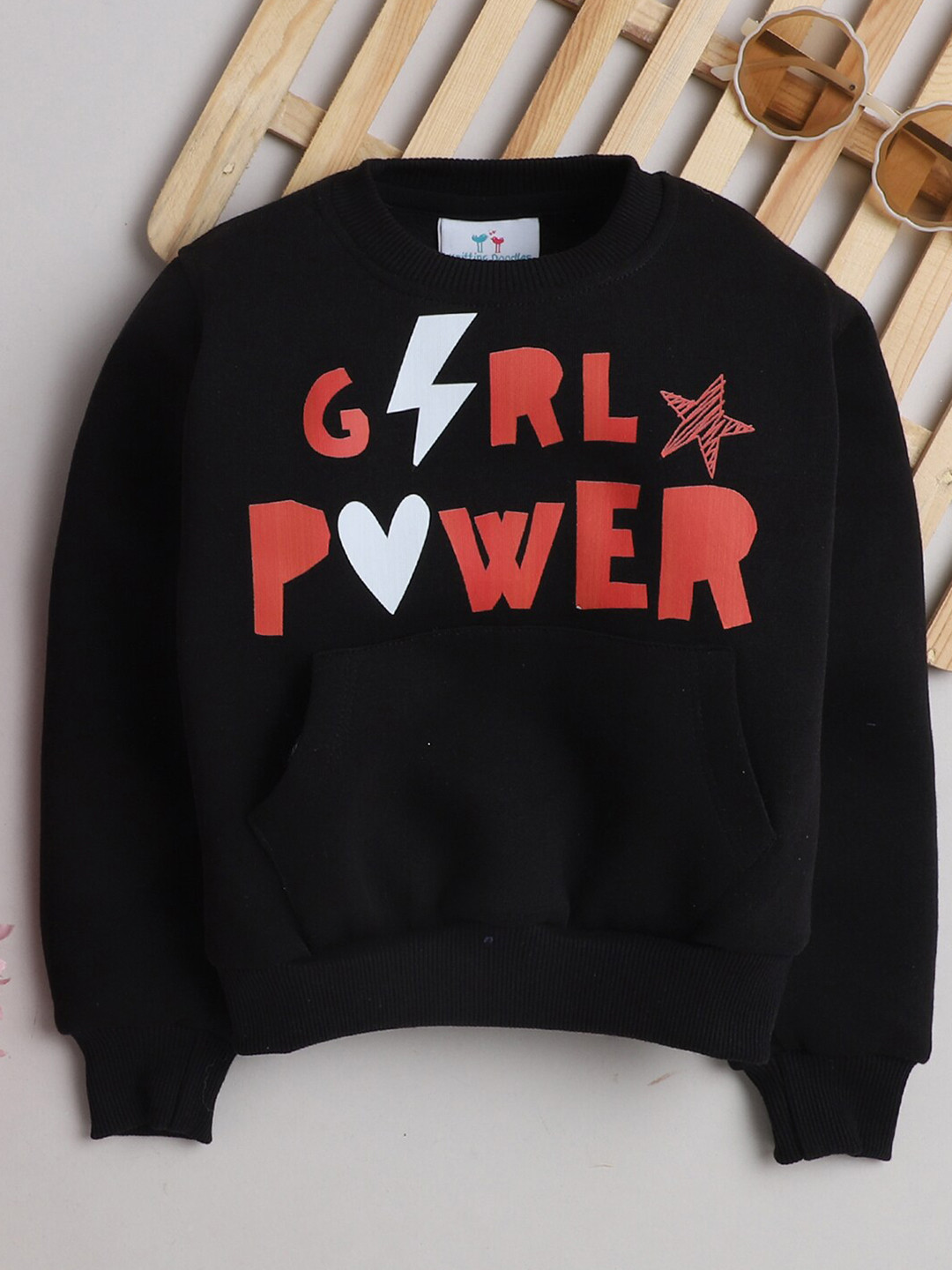 Knitting Doodles Girls Black Typography Printed Fleece Sweatshirt
