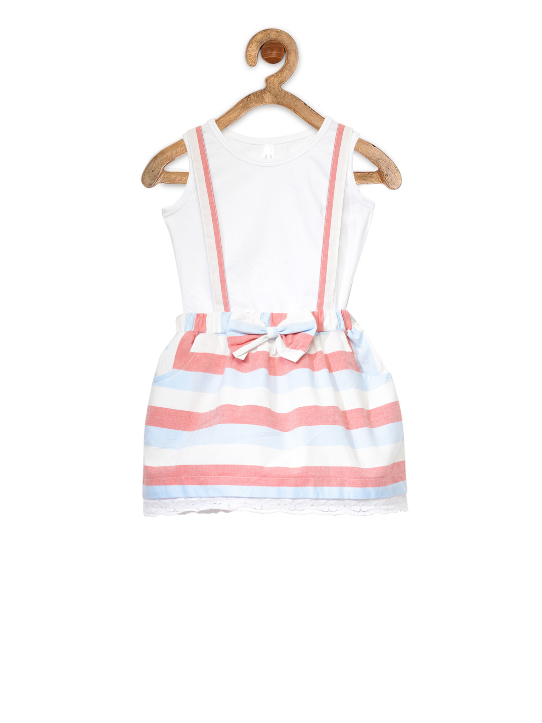 StyleStone Girls White & Blue Striped Co-Ord Set
