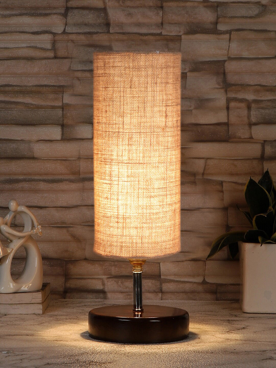 Devansh Beige & Brown Textured Jute & Wooden Table Lamp