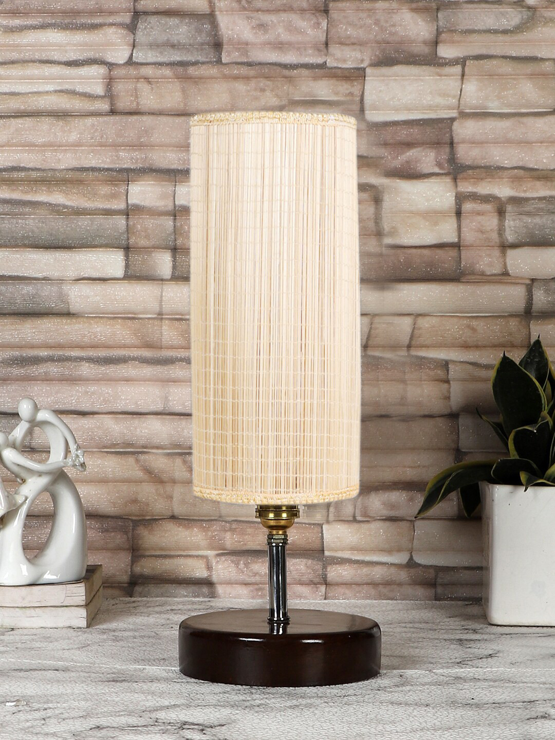 Devansh Beige & Brown Textured Table Lamps With Shade